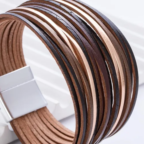 Vista 5 de FANCY SHINY Pulseras de cuero estilo bohemio, apilables, con cierre magnético, joyería bohemia de moda para mujer
