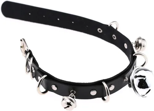Vista 5 de Multicolor PU Simulated Leather Black-tone Silver-tone 4cm Large Bell Rivets Neckband Choker Necklace