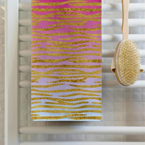 Vista 2 de 3dRose Pink to Blue Gradient Image of Gold Tiger Stripes Pattern 22x30 Bath Hand Pool Towel