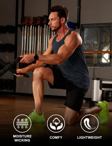 Vista 3 de MAGCOMSEN Camisetas sin mangas para hombre, de secado rápido, para entrenamiento, gimnasio, musculación, camiseta atlética para culturismo