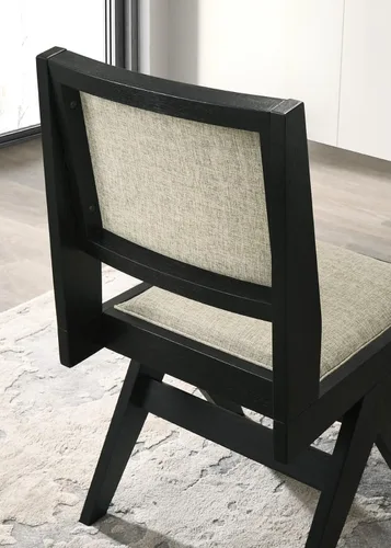 Vista 3 de Contemporary 2pc Dining Arm Chairs Set for Room Table & Seating Kitchen Chairs Fabric Upholstered Plank Arms Oak Veneer Rubberwood,Black-2set