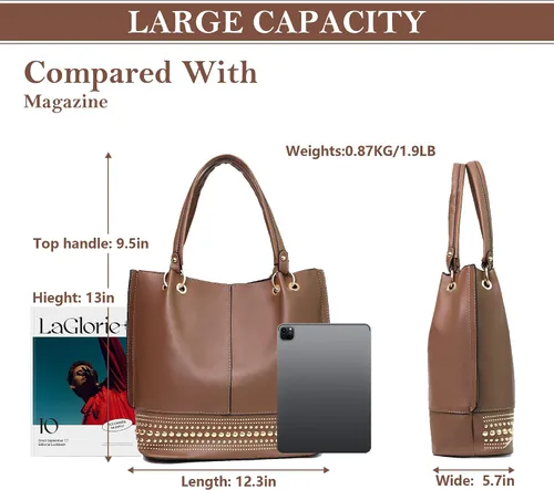 Vista 4 de HimmLig Juego de bolsas de mano para mujer, bolso grande y bolso de mano de cuero vegano, bolsa de hombro, bolsa cruzada, juego de 3 piezas