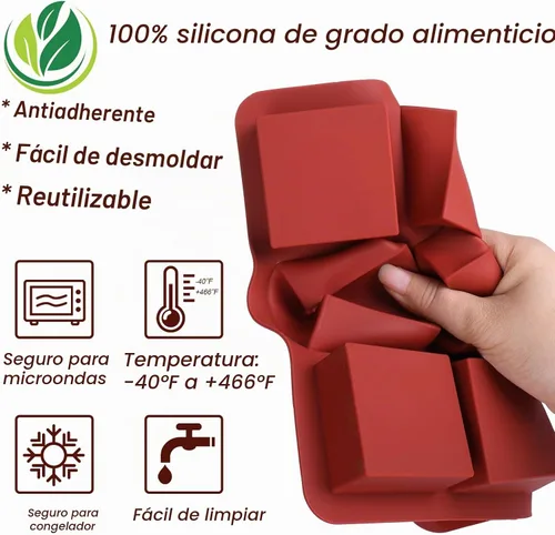 Vista 6 de AIERSA Moldes cuadrados de silicona para chocolate, 2 moldes de barra de chocolate profundo de 1 pulgada para bricolaje de 2.5 x 2.5 x 1 pulgada