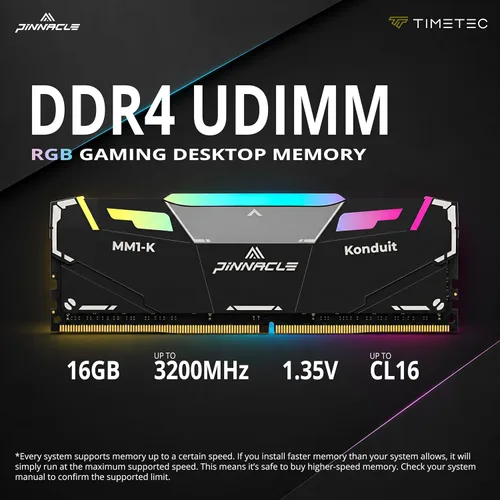 Vista 2 de Timetec Pinnacle Konduit RGB DDR4 3200MHz PC4-25600 CL16-18-18-38 XMP2.0 Overclocking 1.35V Módulo de memoria para PC de escritorio compatible