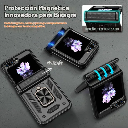 Vista 3 de Funda para Samsung Galaxy Z Flip 5 5G con protección de bisagra, cubierta de cámara deslizante resistente militar para caídas, soporte magnético