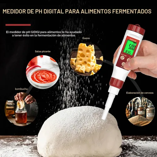 Vista 4 de Medidor de pH para alimentos Medidor de pH digital para fermentación Salsa picante Enlatado Punta de lanza Probador de alimentos pH Sonda