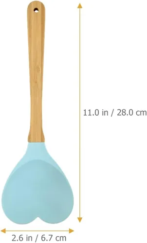 Vista 2 de BESTonZON 4 espátulas de silicona en forma de corazón con mango de madera para hornear, espátulas de silicona para mezclar cocinar hornear