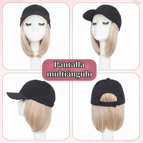 Vista 7 de SEGO - Gorra de béisbol con extensiones de cabello para mujer, resistente al calor, sintético, 6 pulgadas, ajustable, corta, recta, peluca