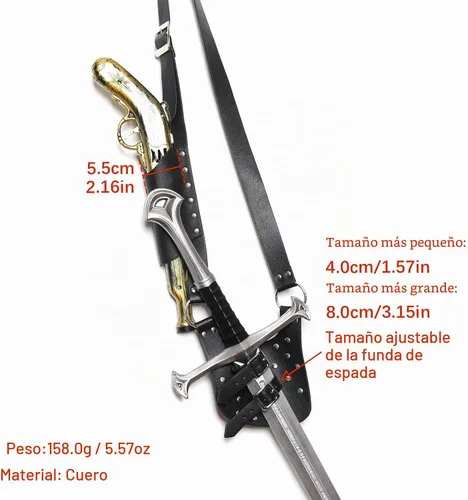 Vista 5 de HZMAN Funda negra ajustable de rana con espada medieval – Accesorio de ropa LARP (accesorios de pistola y espadas no incluidos)