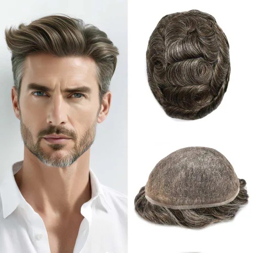 Vista 91 de Peluca de cabello humano con encaje completo, línea capilar real, para hombre, peluca de cabello con nudo blanqueado, pieza de pelo para hombres
