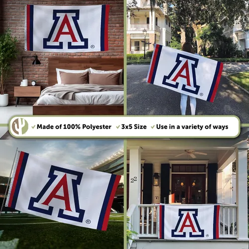Vista 3 de Desert Cactus Bandera de la Universidad de Arizona Wildcats UA Banners 100% poliéster para interiores y exteriores, banderas de 3 x 5 pies (diseño L)