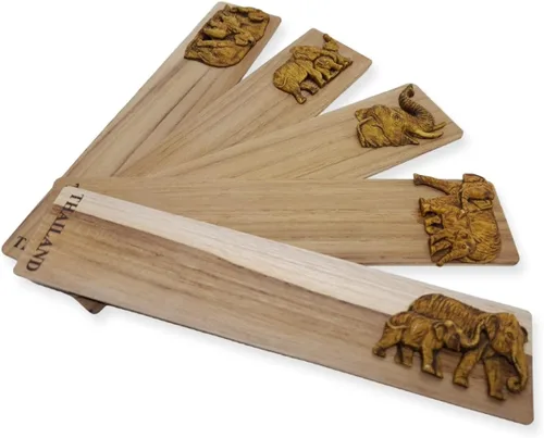 Vista 8 de WitnyStore Marcapáginas de madera tallada de 7 pulgadas de largo, elefante, mamá, caricia, bebé, horizontal, diseño único, marcapáginas hechas a