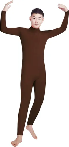 Vista 22 de Shinningstar Zentai Unitard - Body de manga larga con cuello alto y elastano para hombre Verde militar