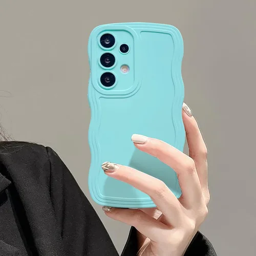 Vista 24 de UEEBAI Funda de silicona con marco ondulado para Samsung Galaxy A13 5G, lindo marco ondulado, ajuste delgado, a prueba de golpes, funda suave y Negro