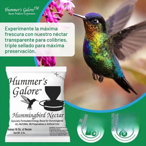 Vista 4 de Hummer's Galore Alimento para colibríes, néctar de colibrí listo para mezclar, fórmula colectora de néctar totalmente natural, sin conservantes ni