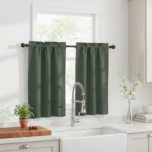 Vista 42 de NICETOWN Cortinas estilo granja de 30 pulgadas de largo para gabinete y alacena de cocina, con aislamiento térmico, bolsillo para barra, cortinas