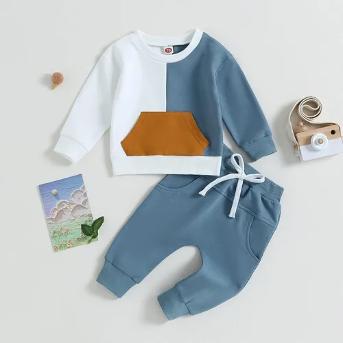 Vista 2 de Ehfomius Conjunto de 2 piezas de sudadera con cuello redondo y manga larga para bebé niño para otoño e invierno