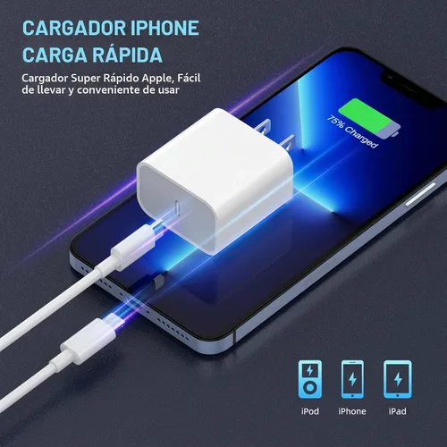 Vista 6 de Cargador rápido para iPhone, cargador de iPhone de carga rápida [certificado Apple MFi], paquete de 3 cargadores de Apple, USB C, bloque de carga
