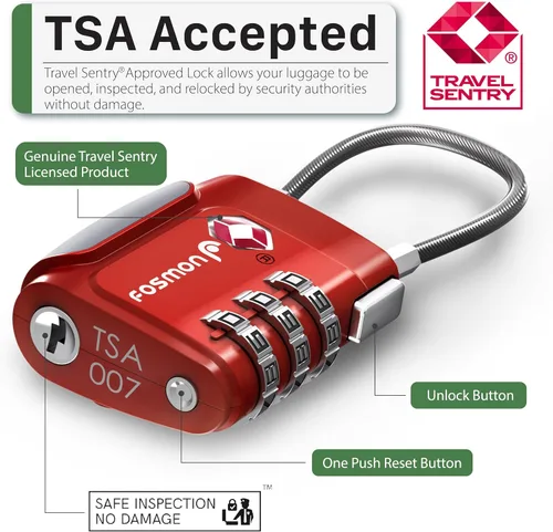 Vista 10 de Fosmon Cerraduras de cable aprobadas por la TSA para equipaje, maleta, cerradura de caja de pistola con botón de liberación a presión, cerradura