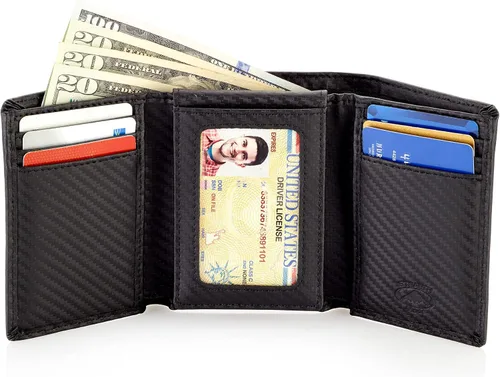 Vista 2 de Stealth Mode Billetera triple Cartera con bloqueo RFID con soporte para identificación Funda de cuero para dinero, tarjetas de crédito