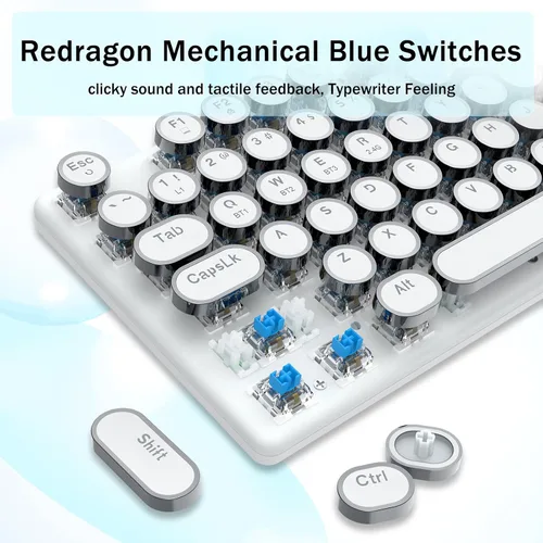 Vista 8 de Redragon K710 - Teclado mecánico inalámbrico para juegos, Bluetooth2.4Ghzcableado, retroiluminación LED RGB, interruptor azul, clic, recargable