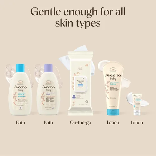 Vista 6 de Aveeno Baby Welcome Little One - Set de regalo para el cuidado de la piel con gel corporal nutritivo y champú, lavado de baño relajante, toallitas