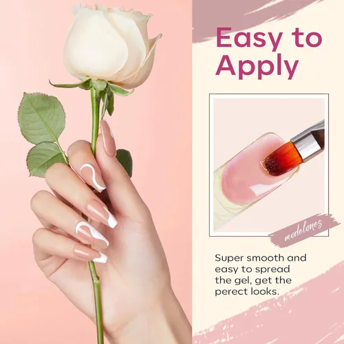 Vista 3 de Modelones - Juego de gel de extensión de uñas de polietileno, kit de gel de 12 colores con tonos rosa brillante y desnudo, para manicura francesa
