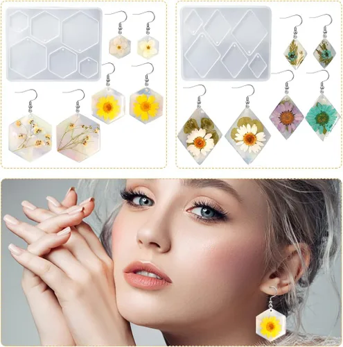 Vista 3 de DIYBravo Moldes de resina UV, moldes de silicona epoxi, moldes de joyería para manualidades, aretes, collares, colgantes, manualidades, 11