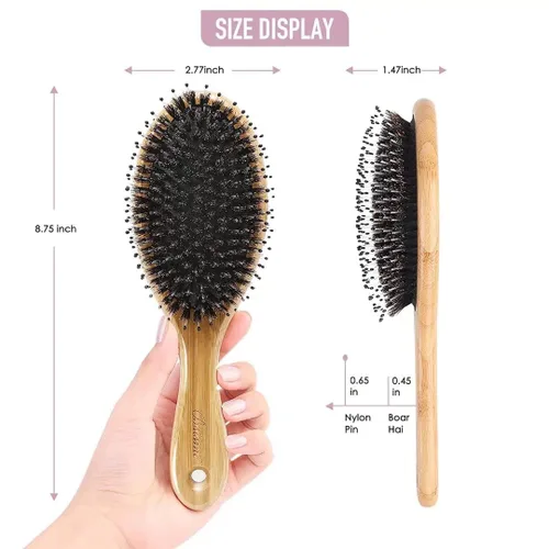 Vista 6 de Juego de Cepillo y Peine con Cerdas de Jabalí para Cabello Rizado, Grueso, Largo, Fino, Seco y Húmedo, el Mejor Cepillo Desenredante de Paleta