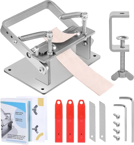 Vista 9 de Separador de cuero, pelador de cuero, máquina de biselado manual, máquina de pelado y adelgazamiento con cuchillas para herramientas de artesanía