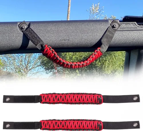 Vista 8 de Asas de agarre para barra antivuelco, mango de agarre Paracord para Ford Bronco, paquete de 2 (color negro)