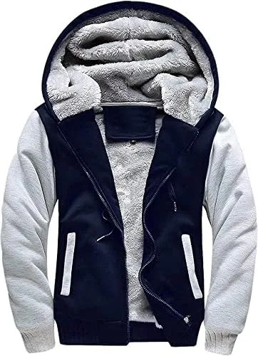 Vista 8 de ZITY - Sudadera de invierno con capucha y cremallera para hombre, chaqueta abrigada de vellón, con forro de Sherpa