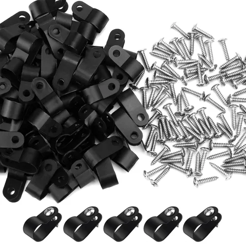 Vista 3 de RGBZONE 120pcs 1/2" negro tipo R clips de cable con tornillos