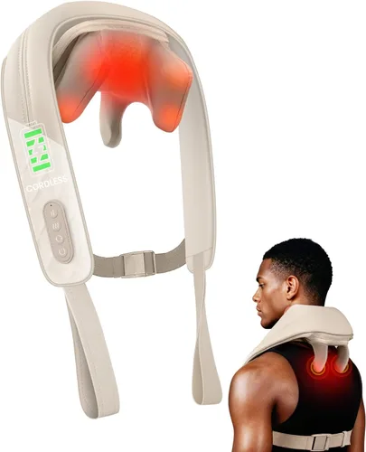 Vista 12 de Snailax - Almohada masajeadora inalámbrica para cuello y hombros con calor, amasamiento profundo 4D, masajeador Shiatsu para la espalda, almohada
