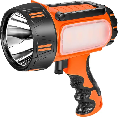 Vista 9 de Foco Recargable Súper Brillante de Mano, Linterna LED Recargable Táctica de Búsqueda con Salida USB, 6 Modos de Luz, Luz de Camping (Gris)