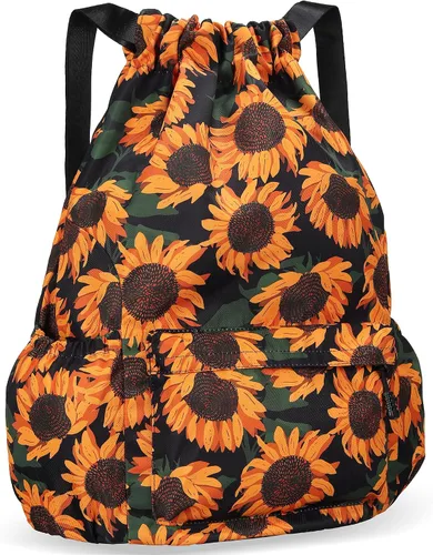 Vista 8 de Mochila con cordón para mujer, bolsa de gimnasio con cordón, resistente al agua, pequeña bolsa de cincha