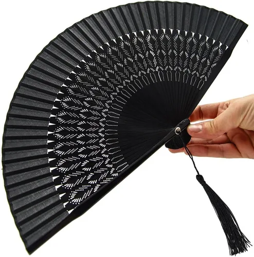 Vista 6 de Abanico de mano plegable de bambú de seda para hombresmujeres, chinojaponés, para regalo, baile, festival, club, raro, evento, fiesta, decoración