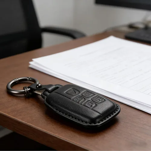 Vista 4 de Funda para llavero Land Rover/Jaguar de piel auténtica con llavero, compatible con Evoque Velar Sport Discovery Freelander2 LR4 Land Rover