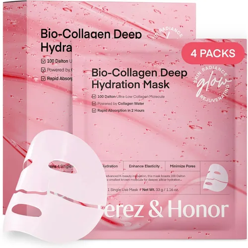 Vista 12 de TEREZ & HONOR Juego de mascarillas de colágeno coreano, paquete de 3 piezas con 4ea máscaras faciales de biocolágeno, máscara de envoltura nocturna