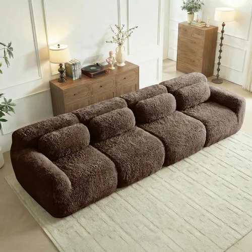 Vista 29 de Sofás de nube sin hueso de 80.4 pulgadas, tela de felpa suave y esponjosa, sofá cama modular con 2 otomanas, sofás de dos plazas de chocolate,