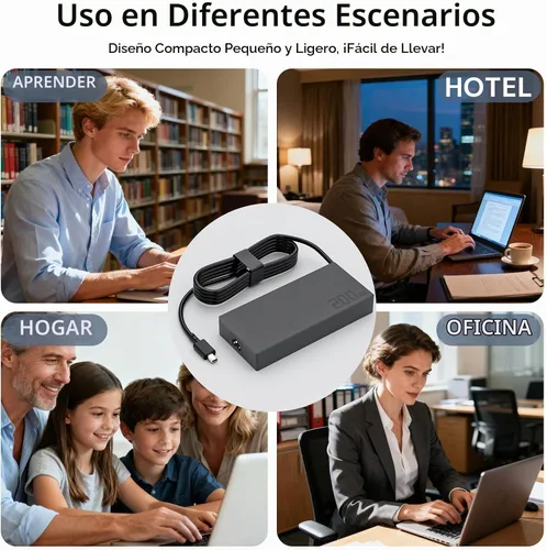 Vista 6 de Cargador de portátil para juegos de 200W 10A para ASUS ROG Zephyrus TUF Carga rápida de 20 V 10 A Potencia estable para juegos Control de Negro