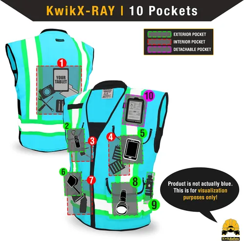 Vista 7 de KwikSafety Chaleco de seguridad GODFATHER Clase 2 y Clase 3 ANSI OSHA Hi Vis Chaleco Azul