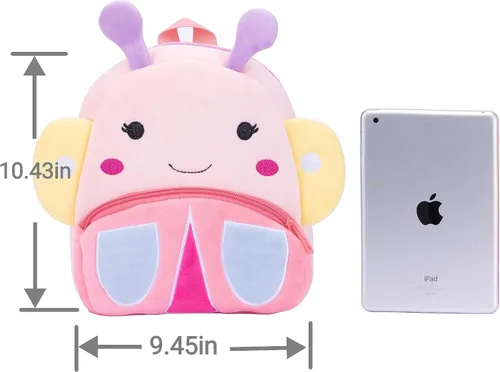 Vista 6 de JoyRokaro Mochila de mariposa para niños pequeños, bonita bolsa de felpa de dibujos animados de 10 pulgadas, mochila preescolar para niñas de 2 a 6