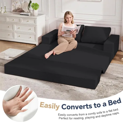 Vista 5 de COMAX - Sofá biplaza sin hueso, sofá cama convertible de 59 pulgadas, futón Negro - 59