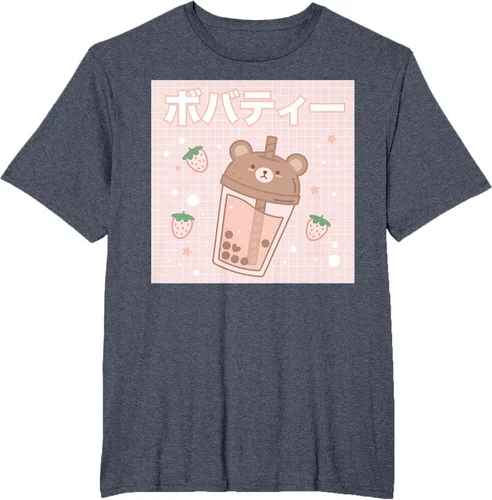 Vista 61 de Camiseta estética Kawaii con diseño de oso lindo y té con leche burbuja, talla S Blanco