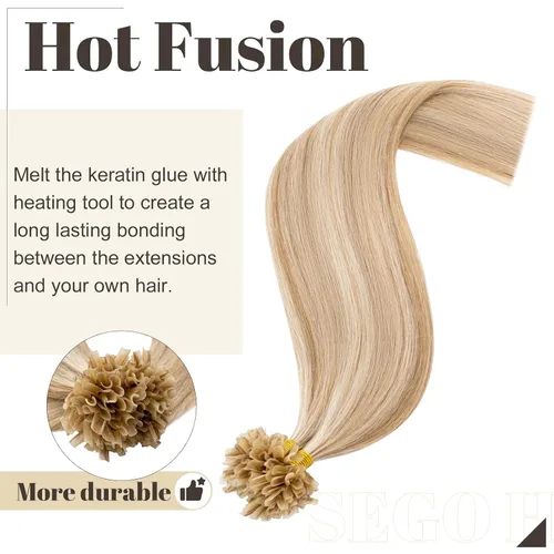 Vista 210 de SEGO Extensiones de cabello humano con micro cuentas, extensiones de cabello humano con micro bucle, lacio, natural, fusión fría, 1.76 oz/paquete