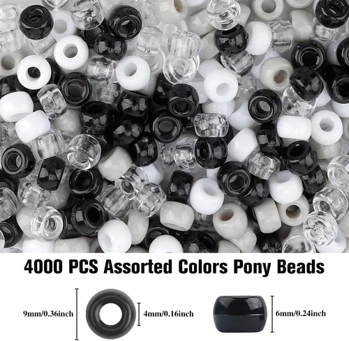 Vista 2 de Cuentas de poni, 4000 unidades, cuentas para pulseras, cuentas para el cabello, cuentas para hacer joyas, cuentas de plástico para manualidades