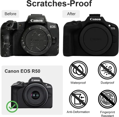 Vista 3 de Leayjeen Funda protectora de silicona compatible con cámara Canon EOSR50, carcasa protectora de silicona suave para cámara R50, con cubierta