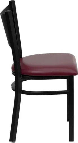 Vista 4 de Flash Furniture HERCULES Series Silla de restaurante de metal con respaldo de café negro - Asiento de vinilo burdeos Asiento de vinilo borgoña/marco