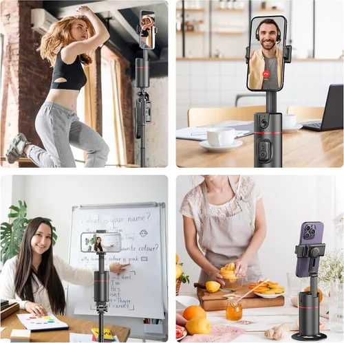 Vista 9 de Trípode de seguimiento facial automático, sin aplicación, soporte inteligente para teléfono con control remoto, rotación de 360°, soporte para Negro